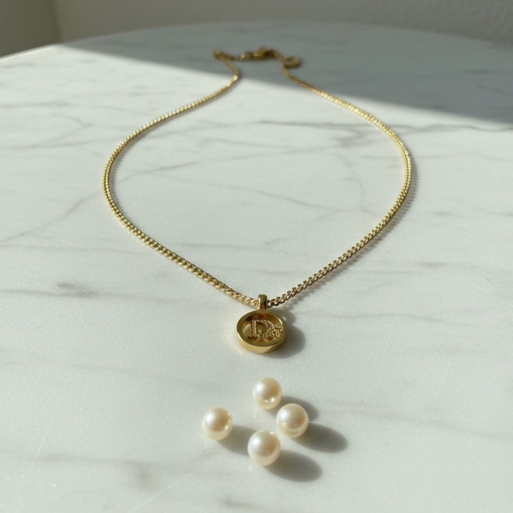 DIOR Vintage Gold Circle Oblique Logo Pendant Necklace CD Branding Authentic - Picture 6 of 7